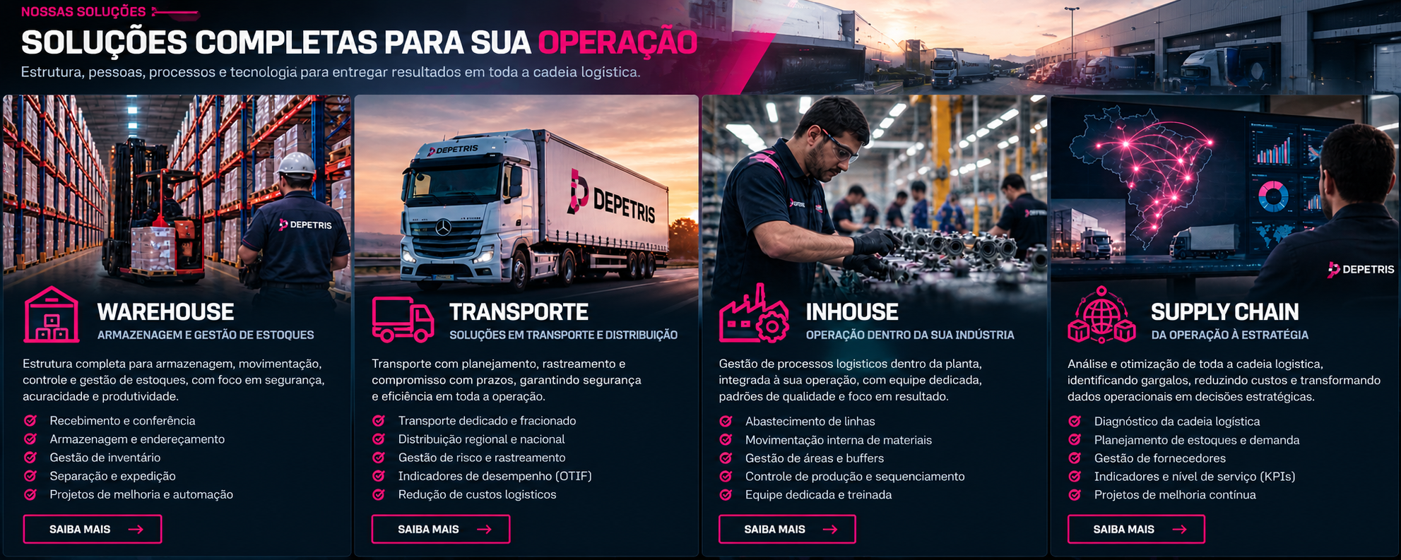 Soluções Depetris: Warehouse, Transporte, InHouse e Supply Chain